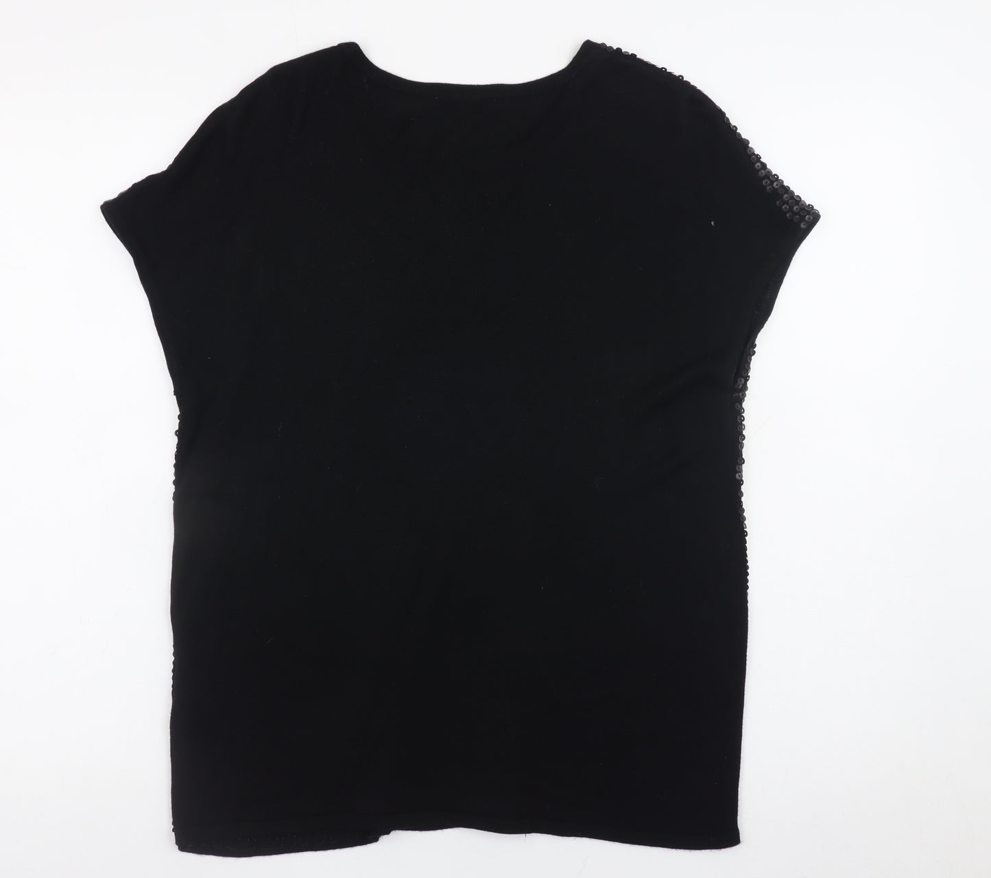 Warehouse Womens Black Sequin Short Sleeve Party T-Shirt UK 12