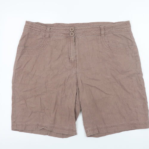 Marks and Spencer Women Beige Linen Blend Bermuda Shorts UK 18