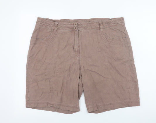 Marks and Spencer Women Beige Linen Blend Bermuda Shorts UK 18