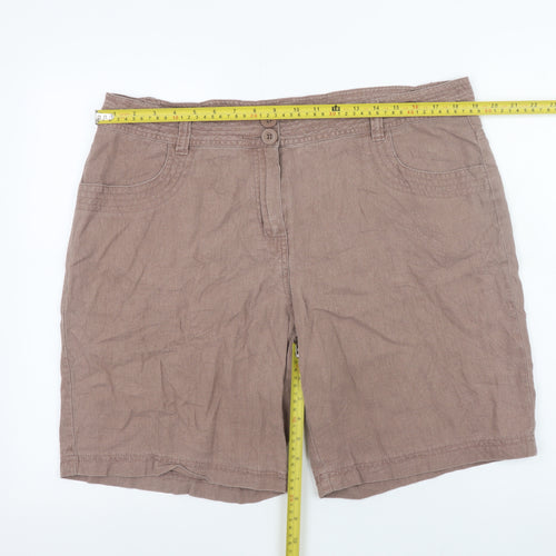 Marks and Spencer Women Beige Linen Blend Bermuda Shorts UK 18
