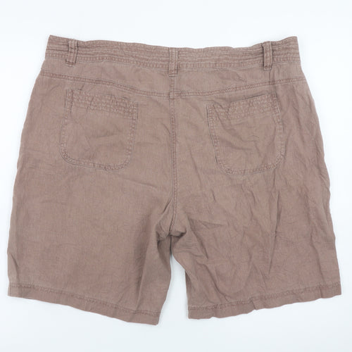 Marks and Spencer Women Beige Linen Blend Bermuda Shorts UK 18