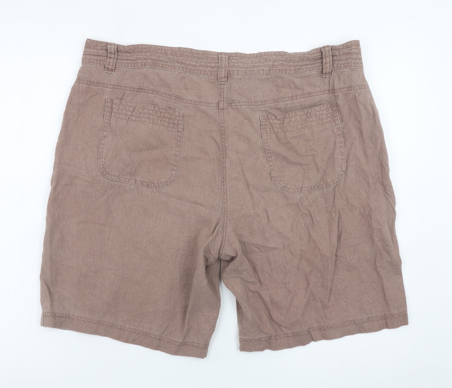 Marks and Spencer Women Beige Linen Blend Bermuda Shorts UK 18