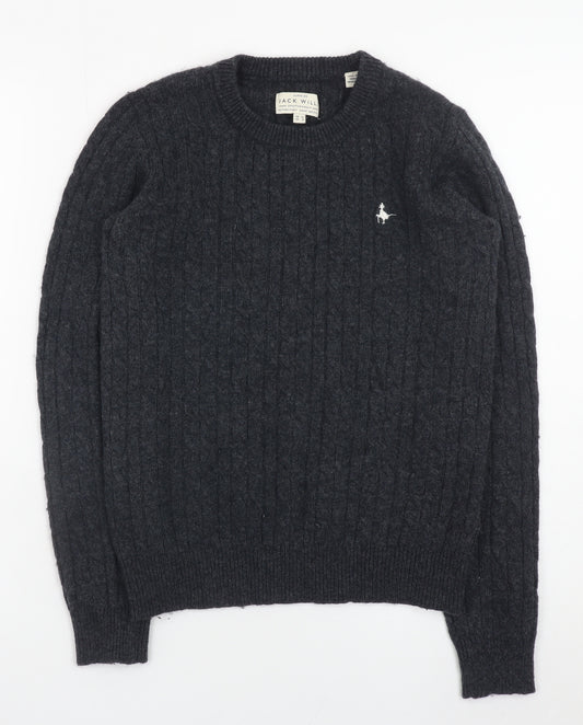Jack Wills Womens Grey Merino Wool Cable Knit Jumper UK 10
