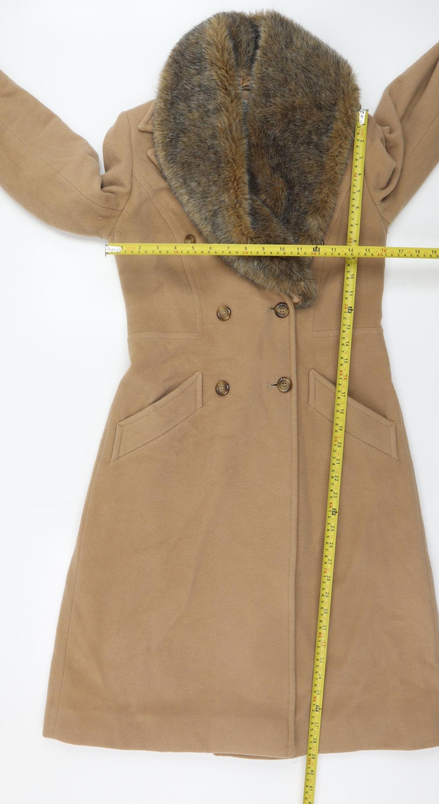 Precis Petite Women's Beige Wool Cashmere Long Coat UK 8