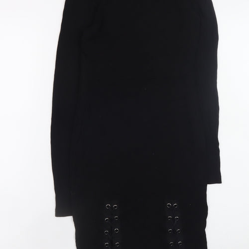 ASOS Womens Black Bodycon Lace-Up Knit Dress Size 10 Long Sleeve