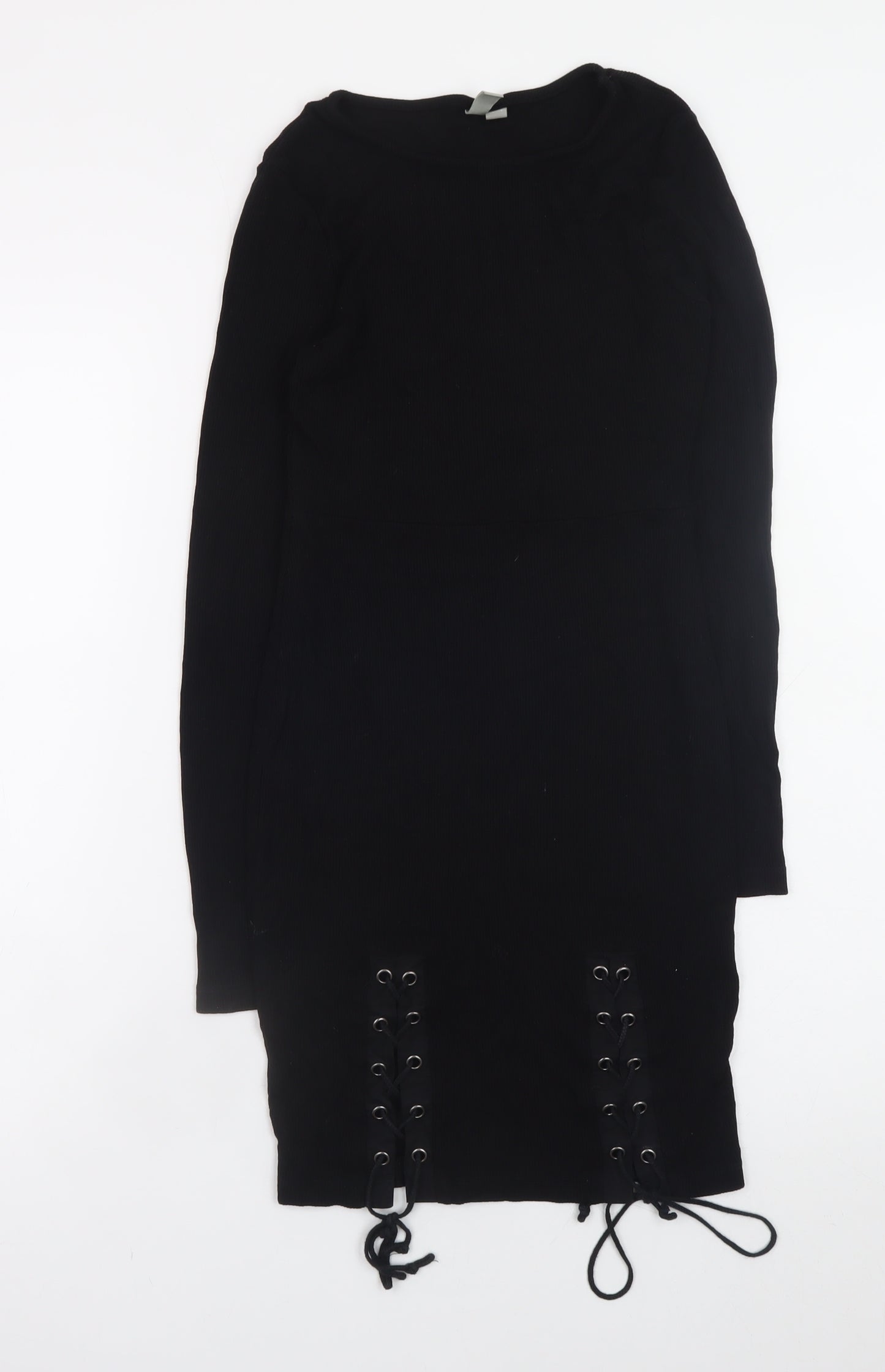 ASOS Womens Black Bodycon Lace-Up Knit Dress Size 10 Long Sleeve