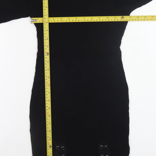 ASOS Womens Black Bodycon Lace-Up Knit Dress Size 10 Long Sleeve