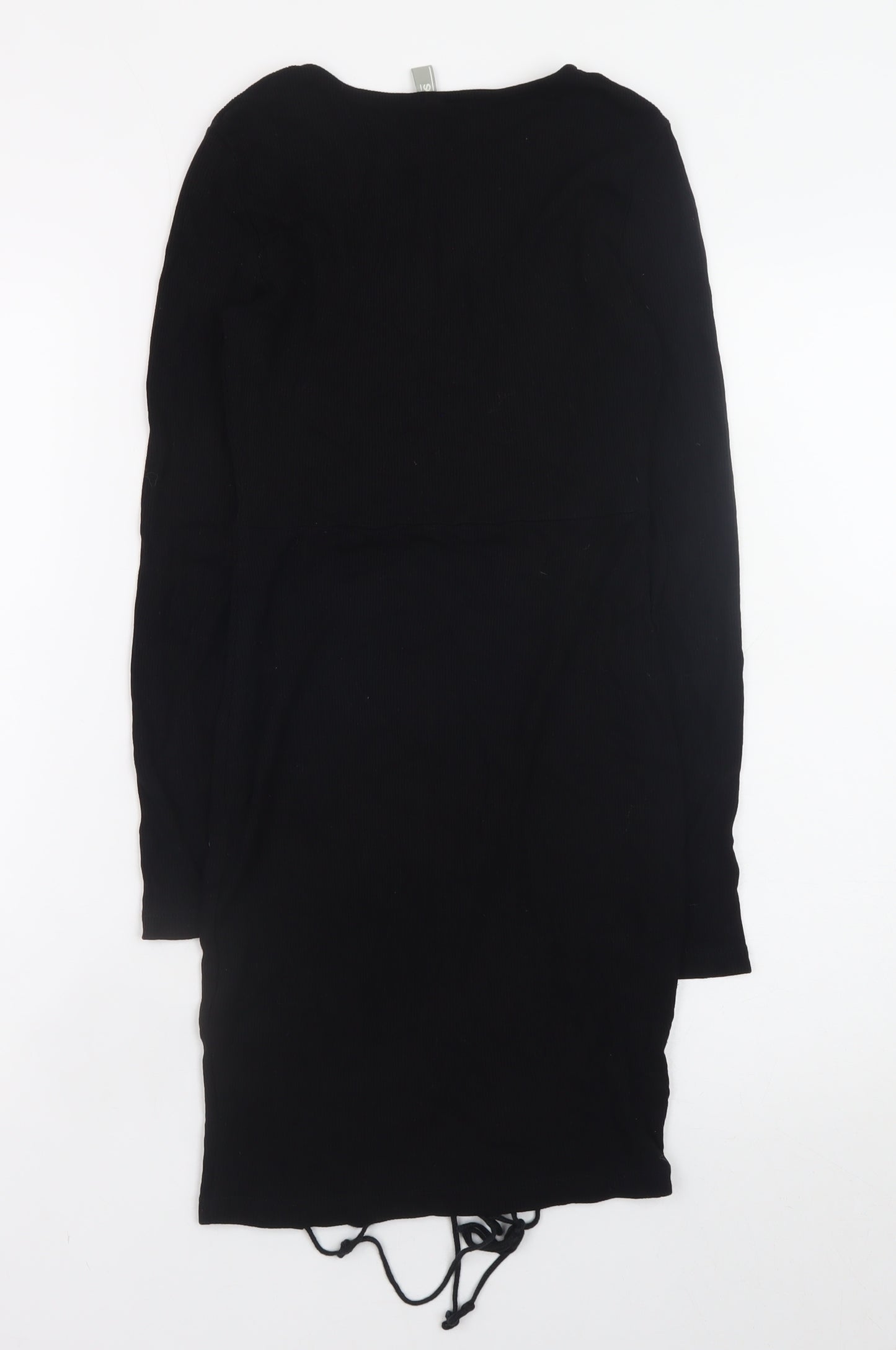 ASOS Womens Black Bodycon Lace-Up Knit Dress Size 10 Long Sleeve