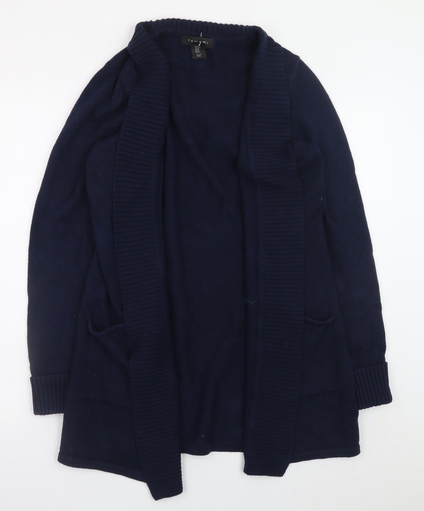 Tahari Women's Navy Blue Medium Open Front Cardigan Knit Jumper