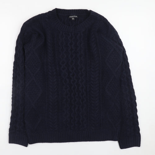 Warehouse Women's Blue Cable-Knit Jumper Size 8