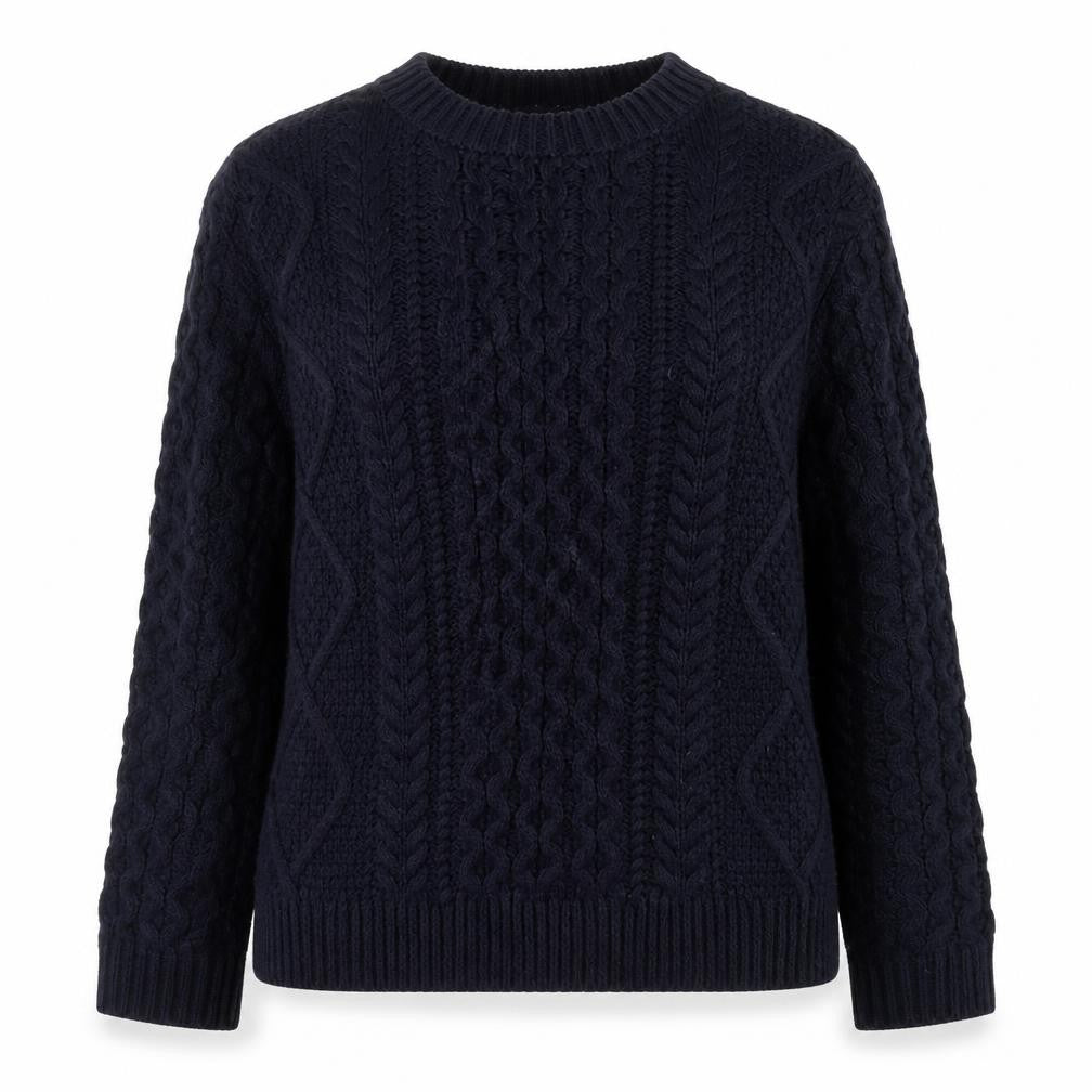 Front view of Warehouse Women's Blue Cable-Knit Jumper, size 8
