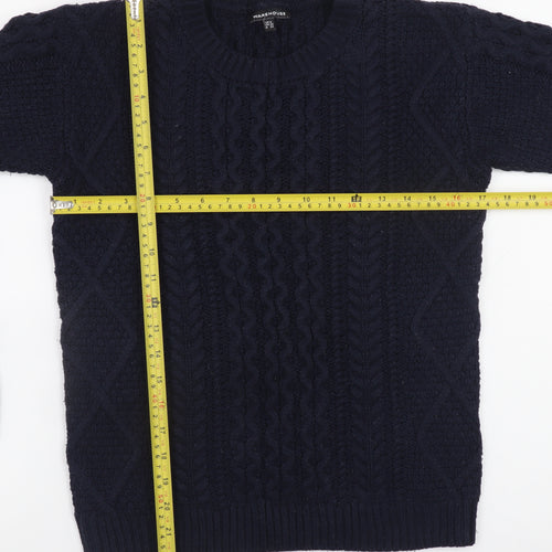 Warehouse Women's Blue Cable-Knit Jumper Size 8