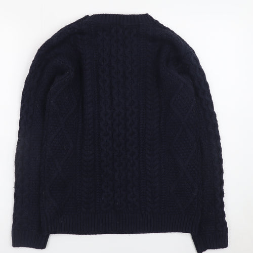 Warehouse Women's Blue Cable-Knit Jumper Size 8