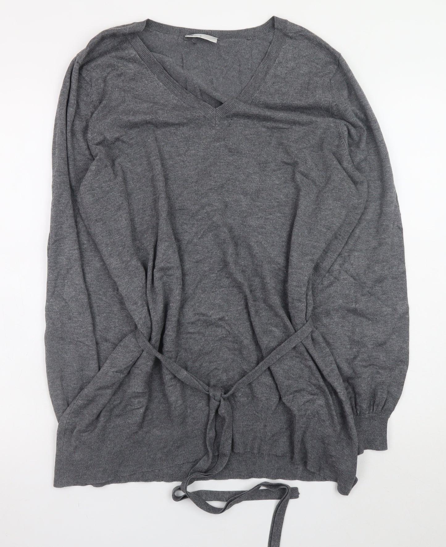 BHS Women Grey V-Neck Long Sleeve Belted Jumper Size 20