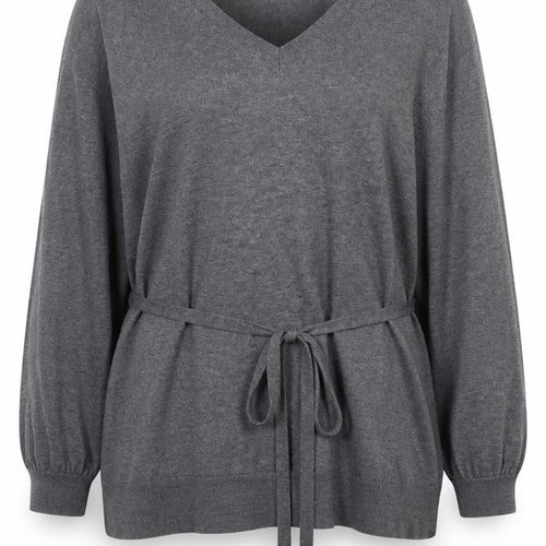 BHS Women Grey V-Neck Long Sleeve Belted Jumper Size 20
