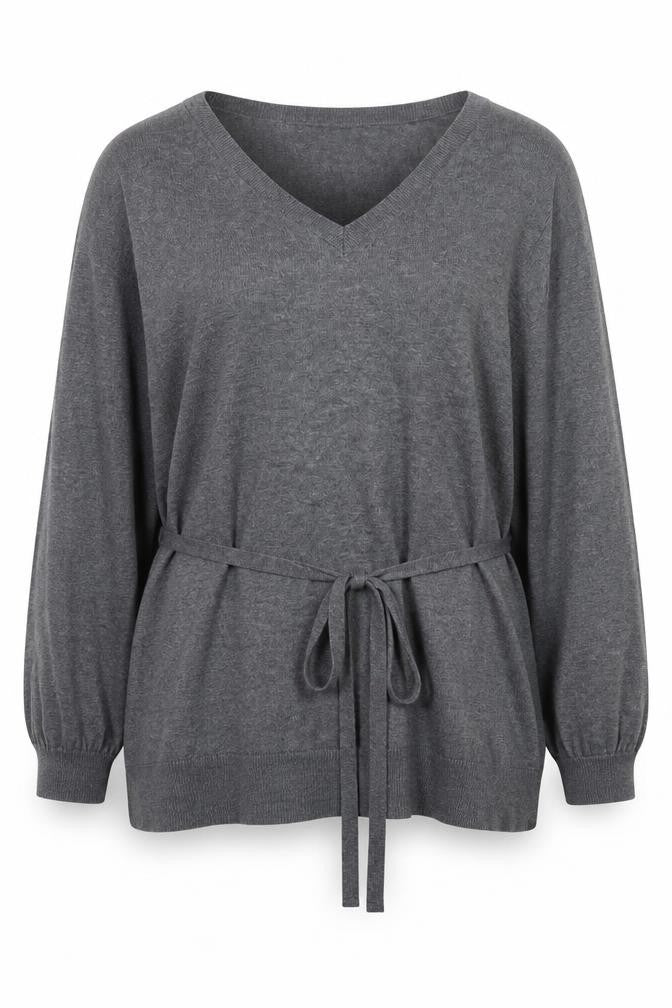 BHS Women Grey V-Neck Long Sleeve Belted Jumper Size 20