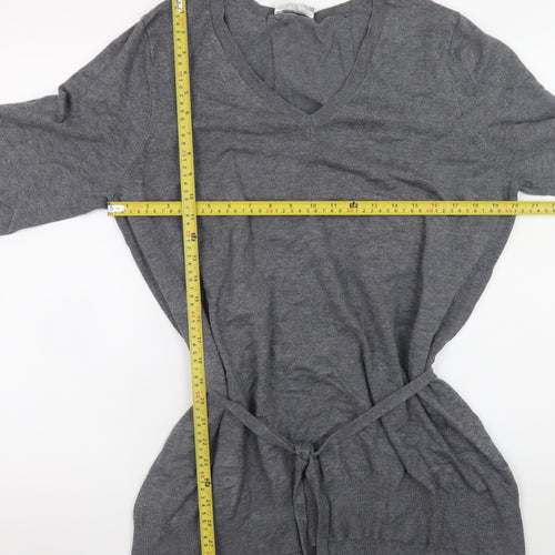 BHS Women Grey V-Neck Long Sleeve Belted Jumper Size 20
