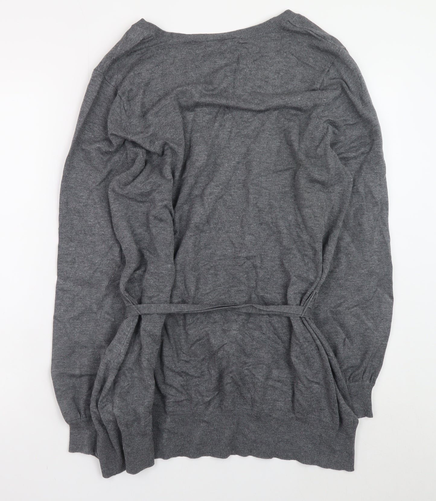 BHS Women Grey V-Neck Long Sleeve Belted Jumper Size 20