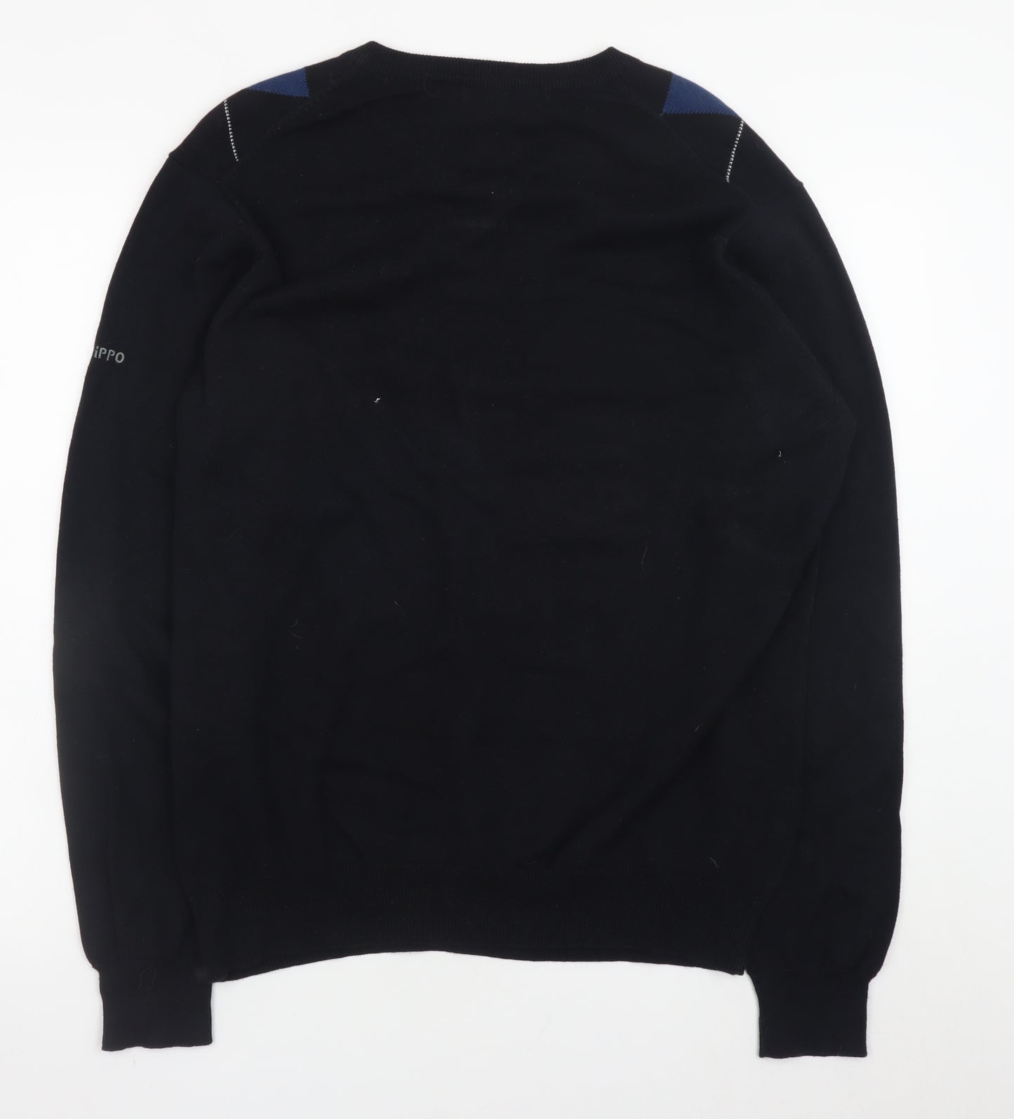 Hippo Men's Blue Argyle V-Neck Cotton Jumper Size M