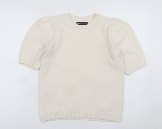 Marks and Spencer Women's Ivory Puff Sleeve Knit Jumper Size S