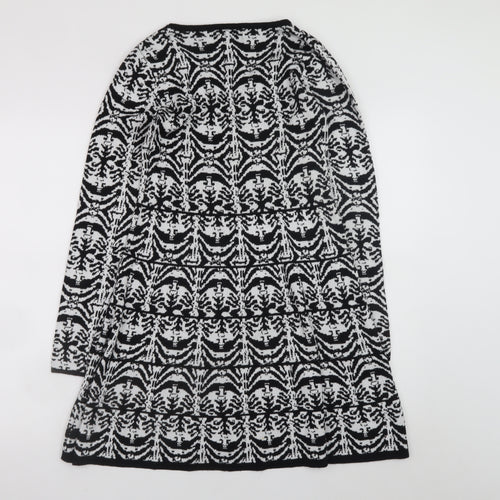 Cristina Women Black Geometric Knit A-Line Dress M Long Sleeve