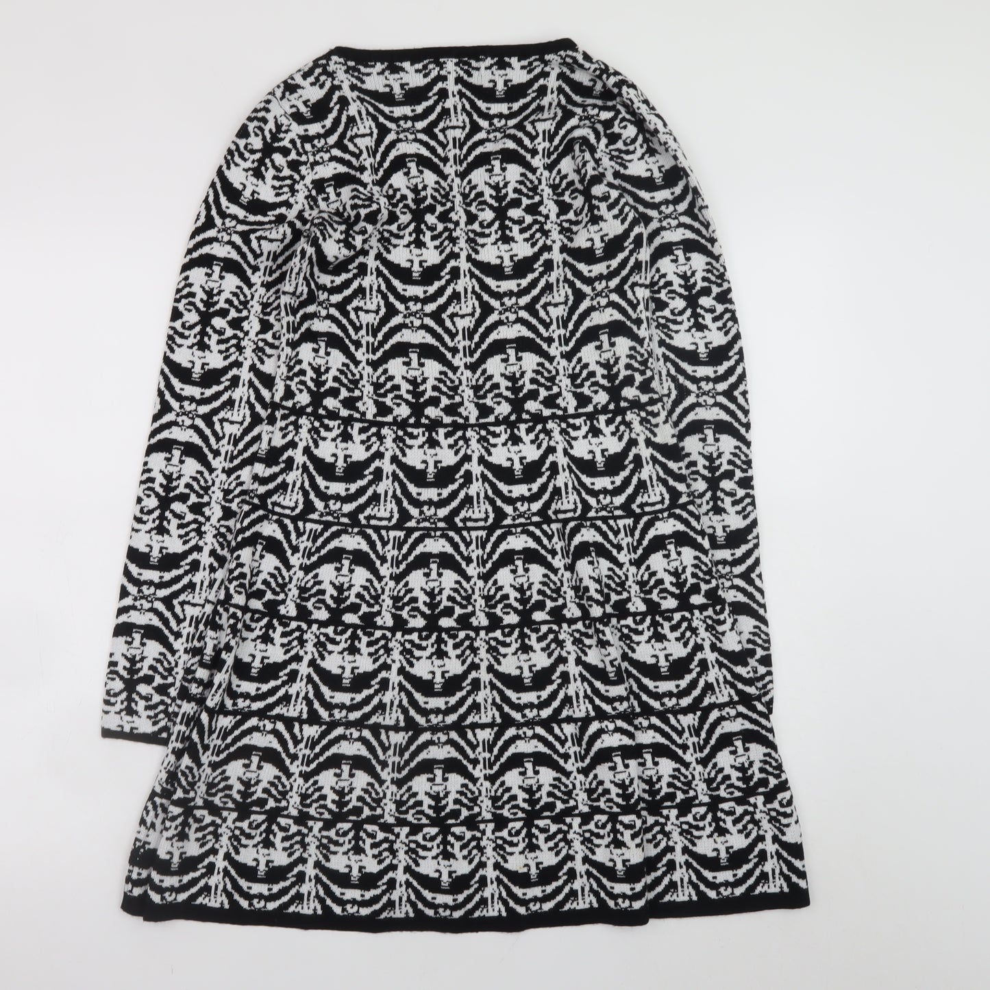 Cristina Women Black Geometric Knit A-Line Dress M Long Sleeve