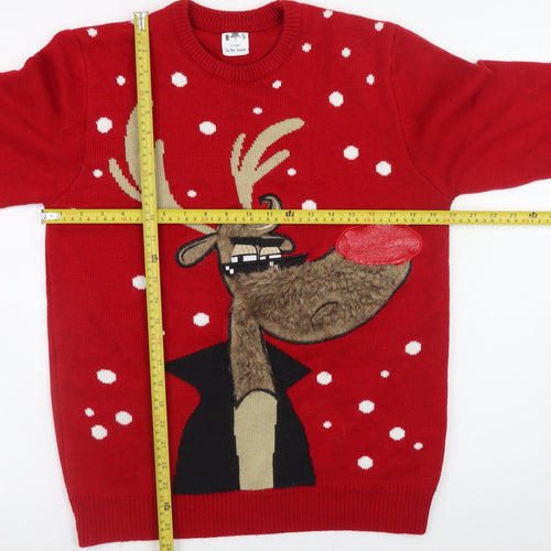 George Men's Red Christmas Reindeer Jumper M Crew Neck Knit