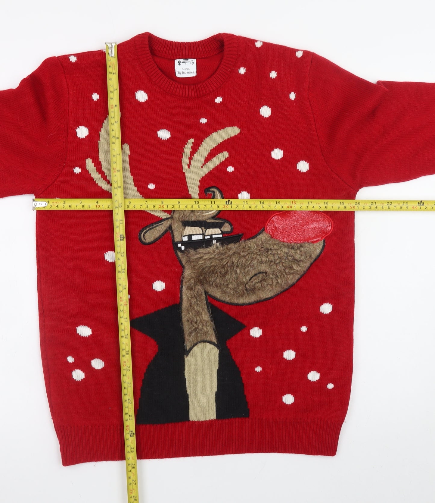 George Men's Red Christmas Reindeer Jumper M Crew Neck Knit