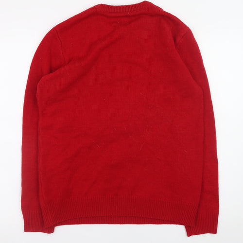 George Men's Red Christmas Reindeer Jumper M Crew Neck Knit