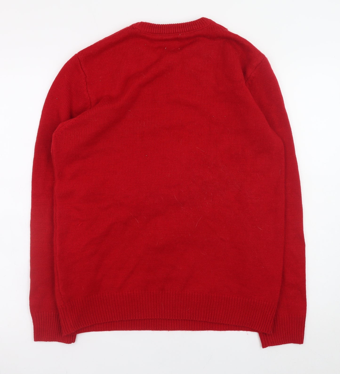 George Men's Red Christmas Reindeer Jumper M Crew Neck Knit