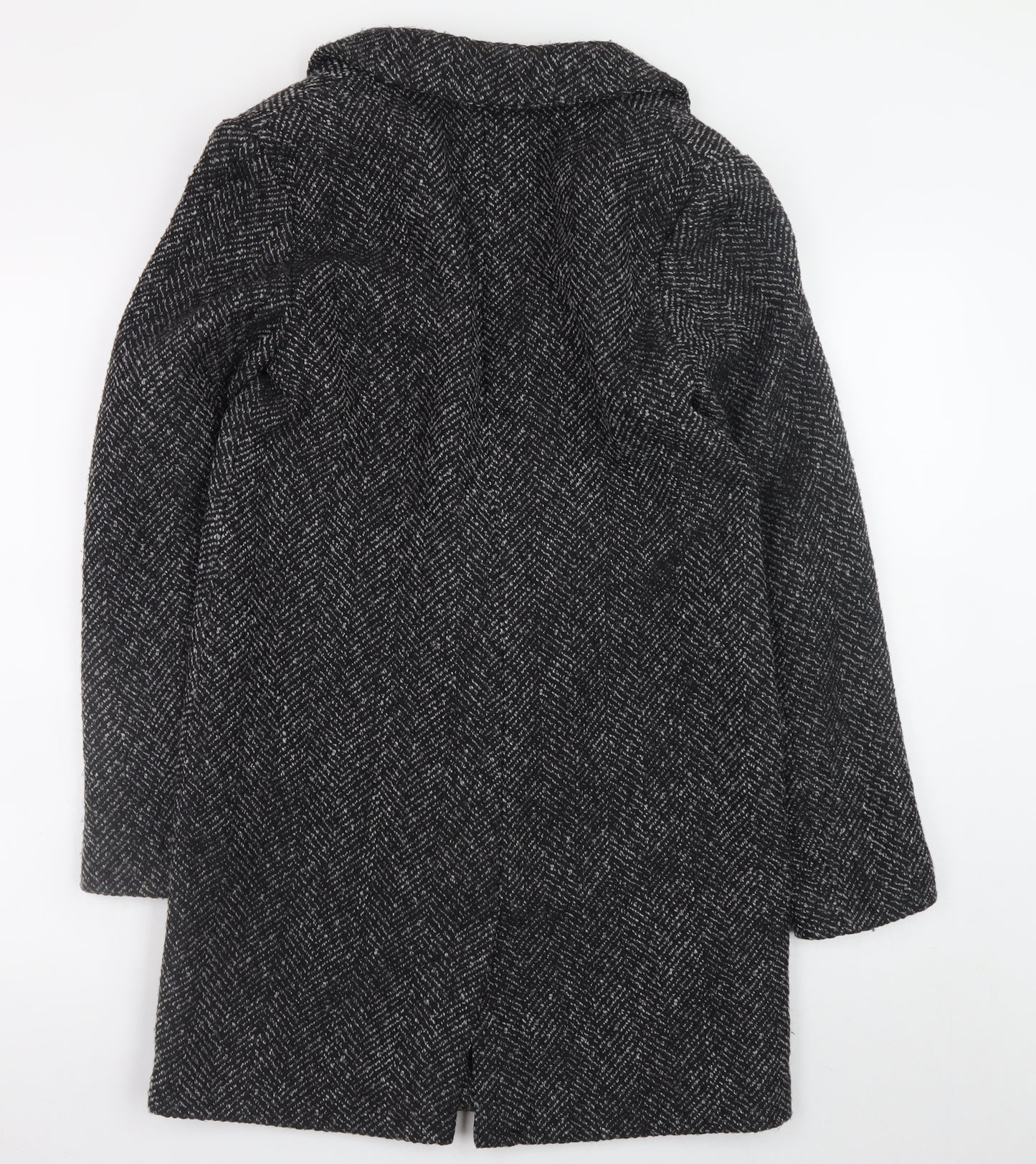 Primark Women's Black Tweed Coat Size 8 Classic Longline