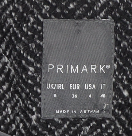 Primark Women's Black Tweed Coat Size 8 Classic Longline