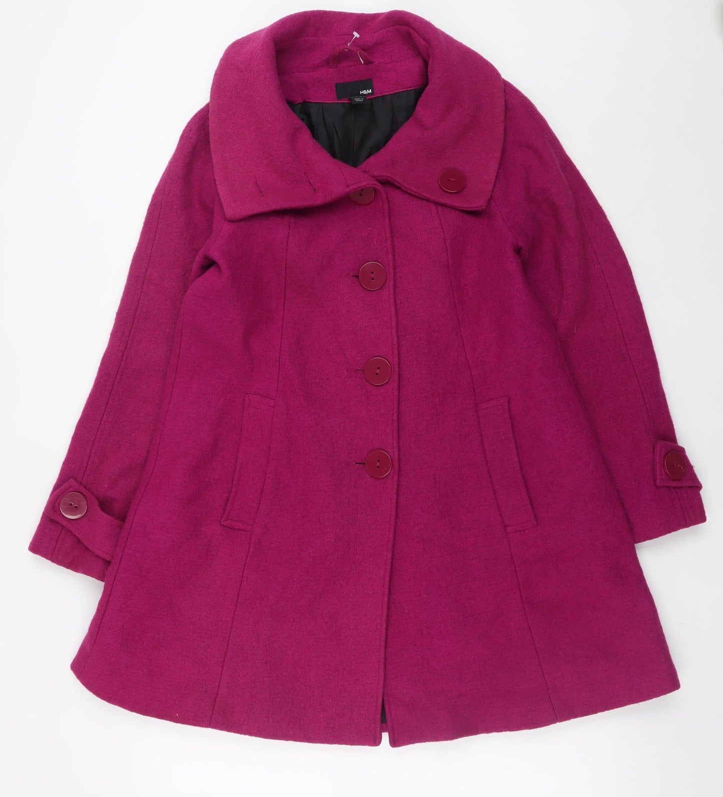 H&M Women's Pink Wool Blend Mid-Length Overcoat Size 6