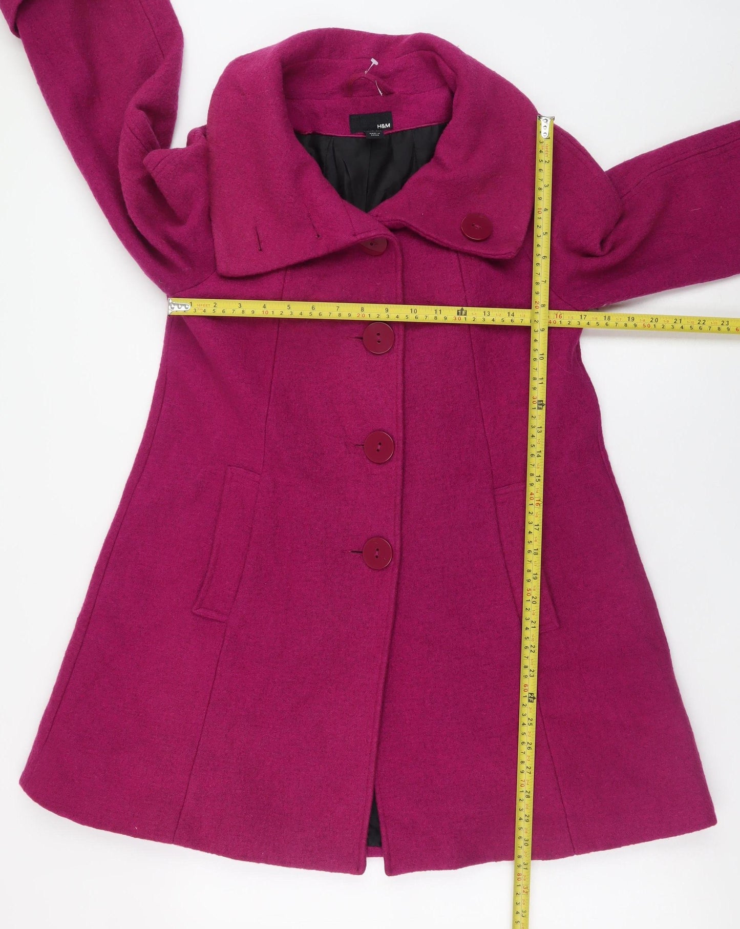 H&M Women's Pink Wool Blend Mid-Length Overcoat Size 6