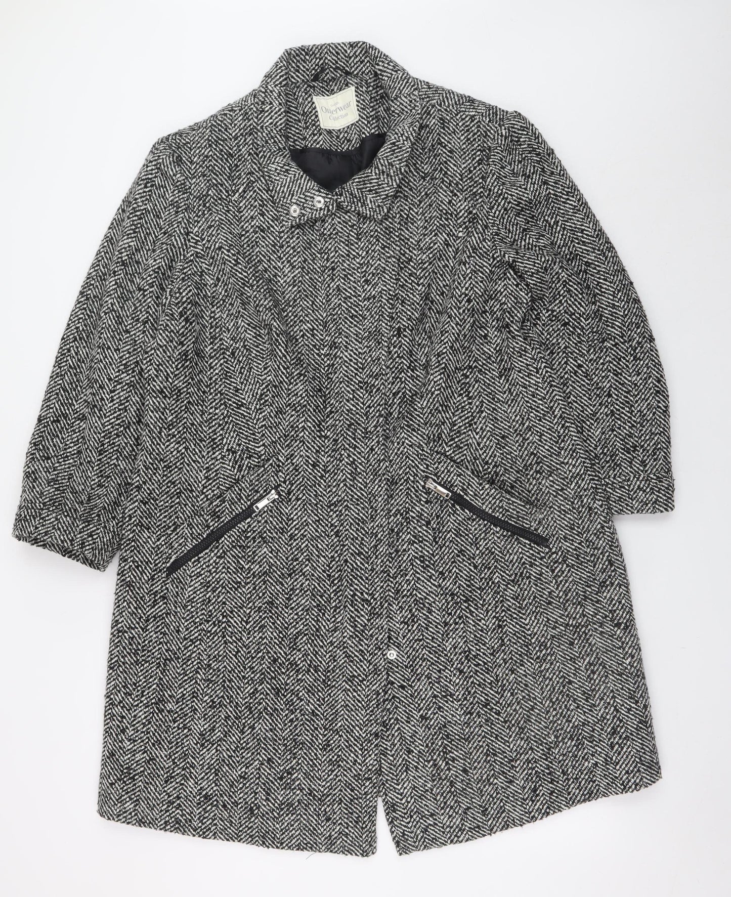 George Women’s Grey Herringbone Long Coat Size 18 Lined Tweed Overcoat