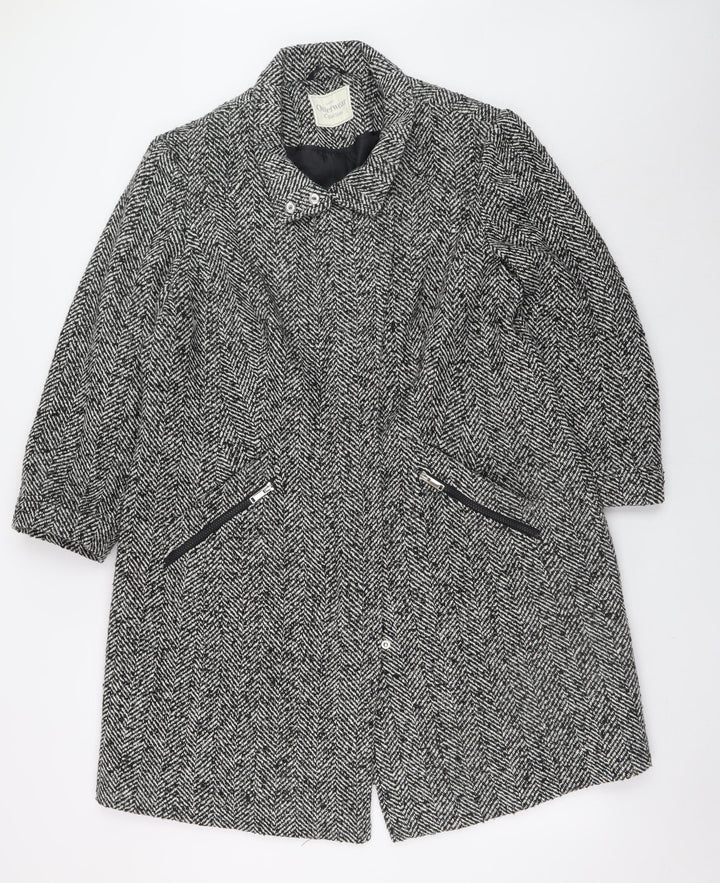 George Women’s Grey Herringbone Long Coat Size 18 Lined Tweed Overcoat