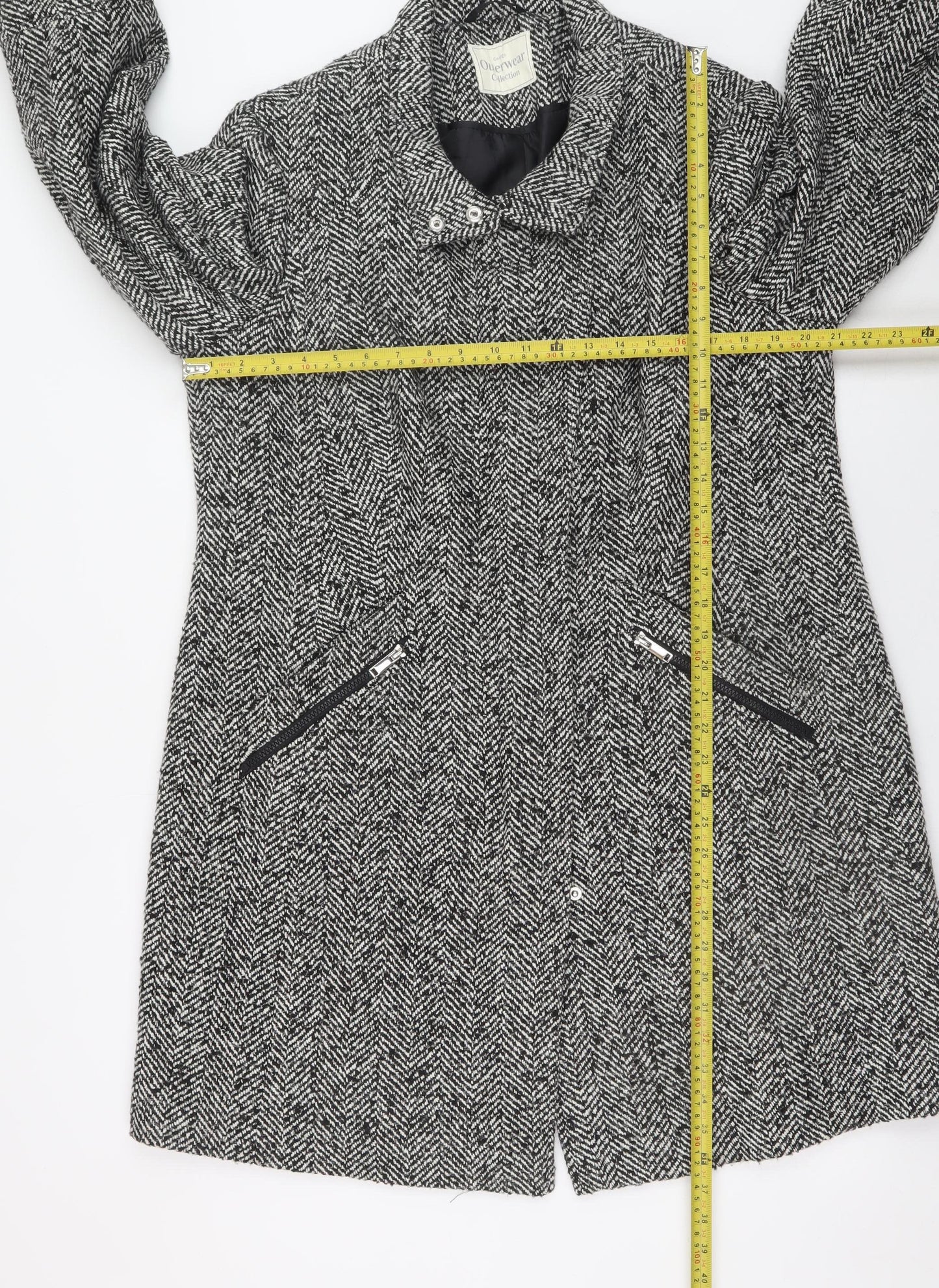 George Women’s Grey Herringbone Long Coat Size 18 Lined Tweed Overcoat