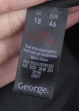 George Women’s Grey Herringbone Long Coat Size 18 Lined Tweed Overcoat