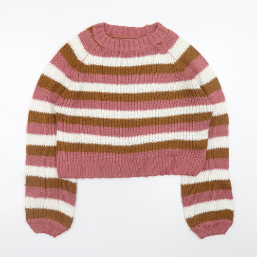 Sinsay Women’s Pink Brown Striped Chunky Knit Pullover Jumper M