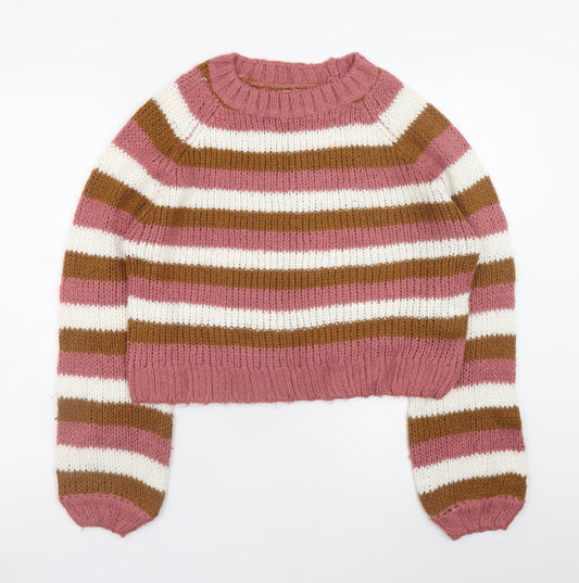 Sinsay Women’s Pink Brown Striped Chunky Knit Pullover Jumper M