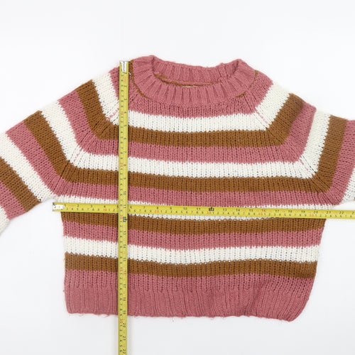 Sinsay Women’s Pink Brown Striped Chunky Knit Pullover Jumper M