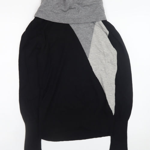 Nightingales Womens Black & Grey Cowl Neck Geometric Jumper Size 10