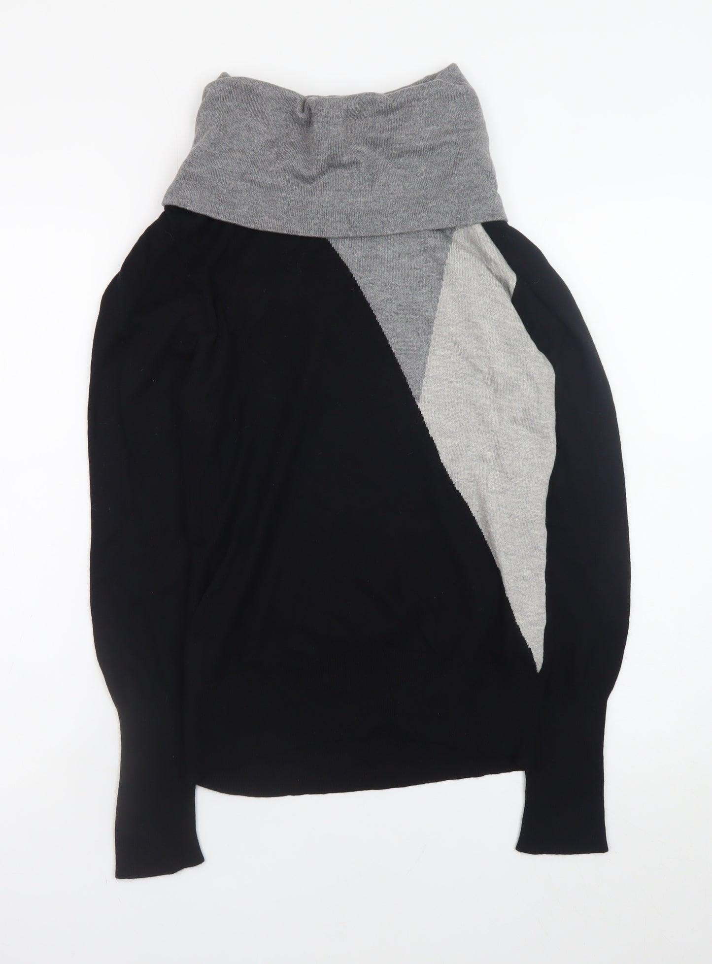 Nightingales Womens Black & Grey Cowl Neck Geometric Jumper Size 10