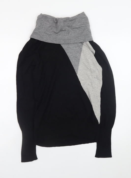 Nightingales Womens Black & Grey Cowl Neck Geometric Jumper Size 10