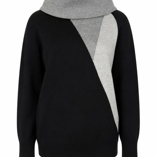 Nightingales Womens Black & Grey Cowl Neck Geometric Jumper Size 10