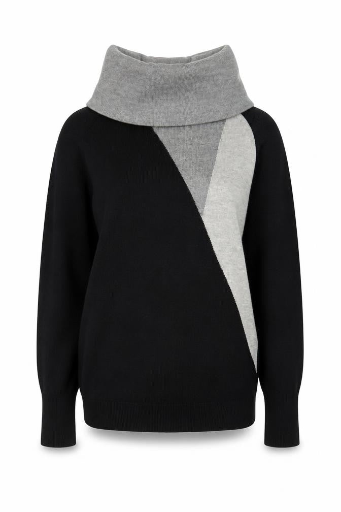 Nightingales Womens Black & Grey Cowl Neck Geometric Jumper Size 10