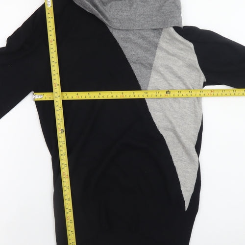 Nightingales Womens Black & Grey Cowl Neck Geometric Jumper Size 10
