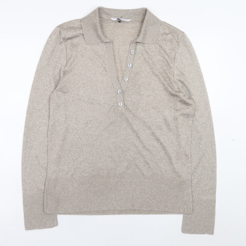 Primark Women Beige Collared Henley Jumper XL Lightweight Knit