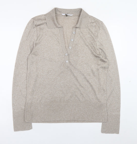 Primark Women Beige Collared Henley Jumper XL Lightweight Knit