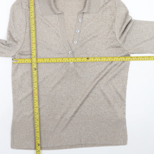 Primark Women Beige Collared Henley Jumper XL Lightweight Knit